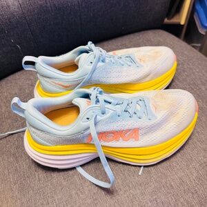 (SOLD!) Hoka Bondi 9, size 7.5W women's shoes blue/yellow